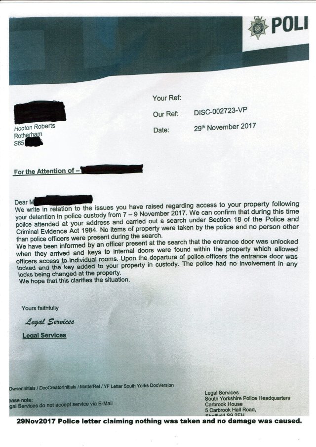 29Nov2017 SYP letter claiming no damage ANONYMISED